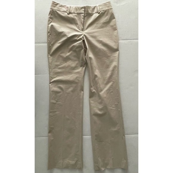 Ann Taylor Womens Straight Leg Pants Beige Stretch Flat Front Pockets 4 - Picture 1 of 6